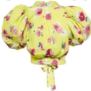Floral Puff Sleeve Blouse in Yellow, rotate birger , Christensen tie back crop
